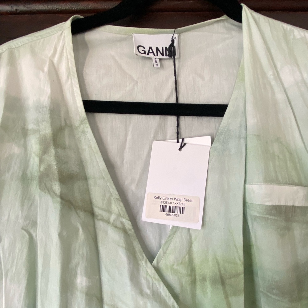 GANNI Tie-dye Wrap Midi Dress in Cotton Poplin